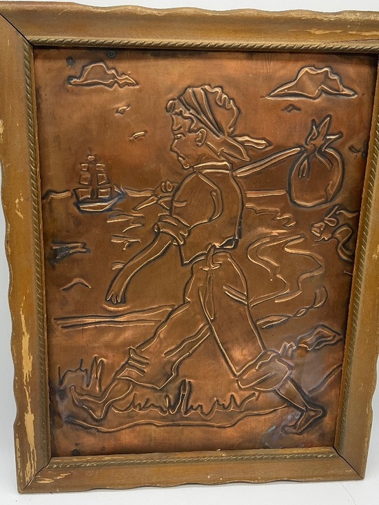 No brand Other - Framed Copper Relief Plaque Traveling Boy